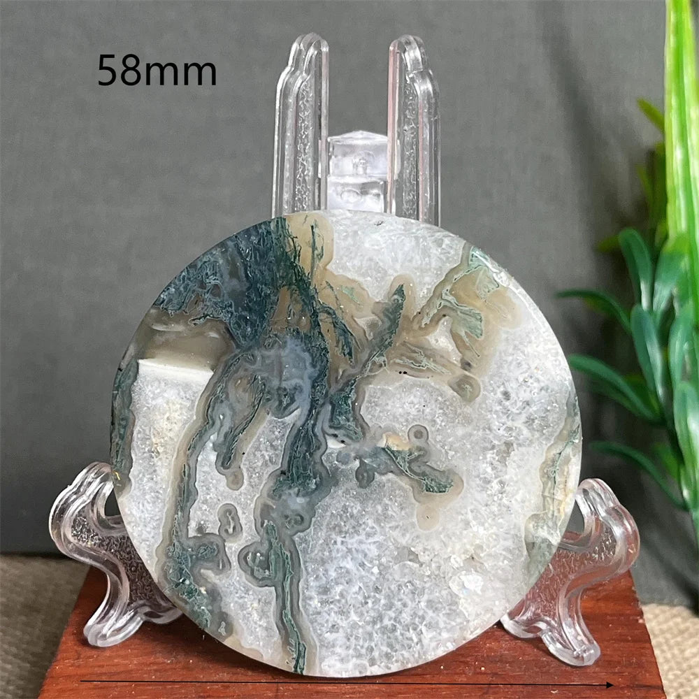 Natural Moss Agate Round Slab (With Stand)