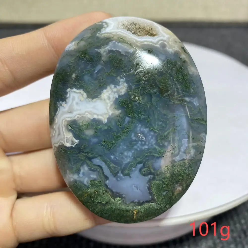 Natural Moss Agate Palm Stone