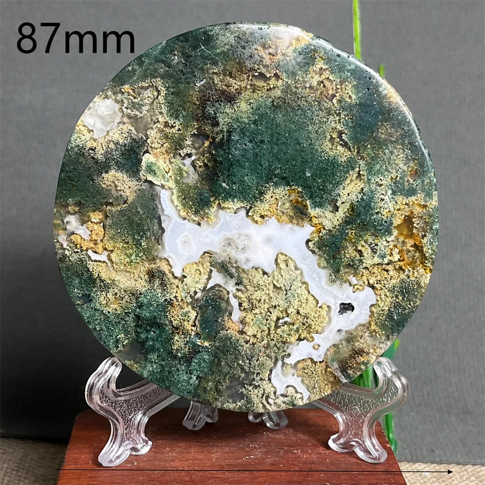 Natural Moss Agate Round Slab (With Stand)