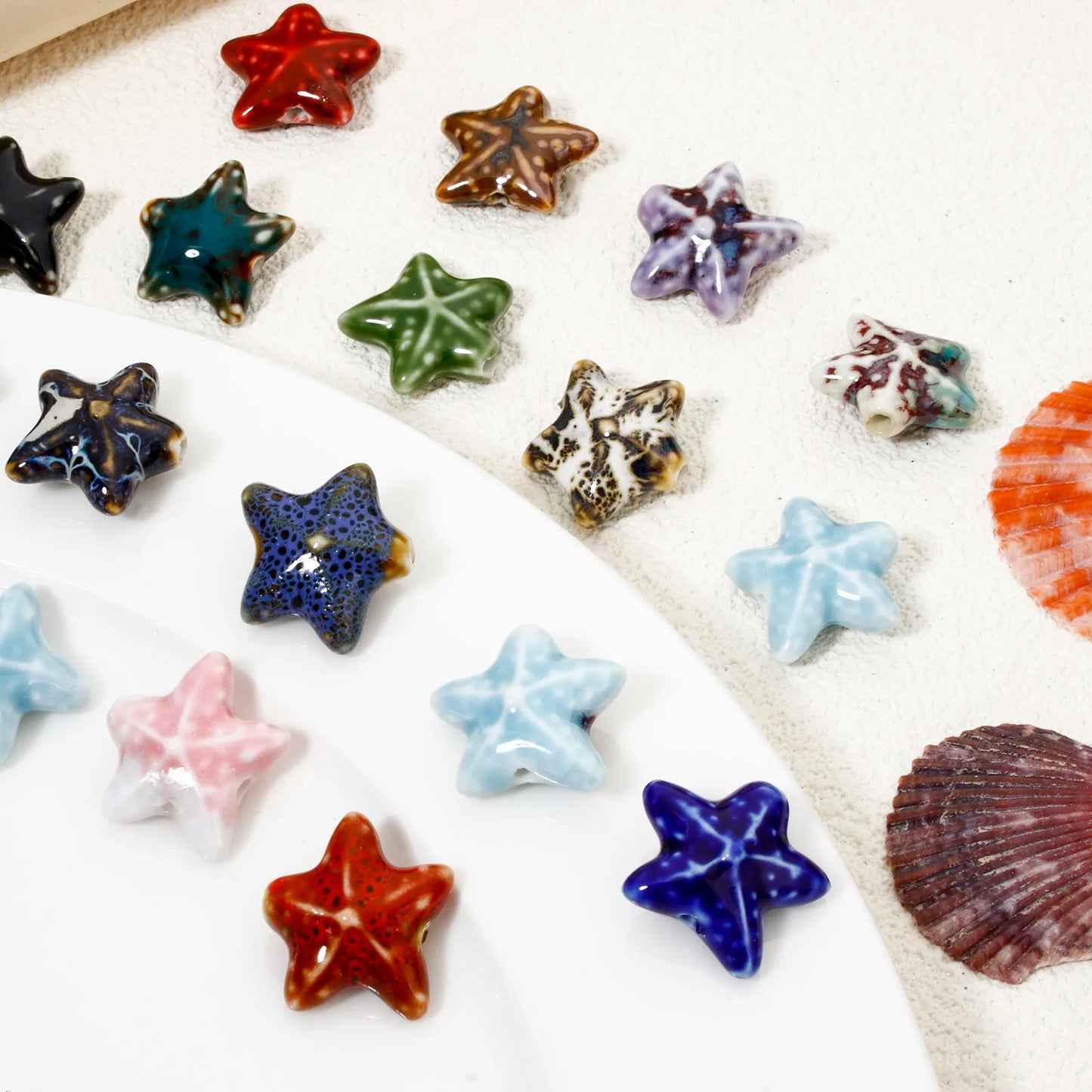 10 PCs Ceramic Starfish Beads (22mm x 19mm)