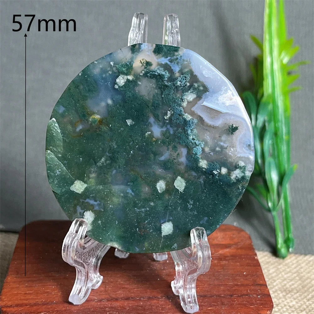 Natural Moss Agate Round Slab (With Stand)