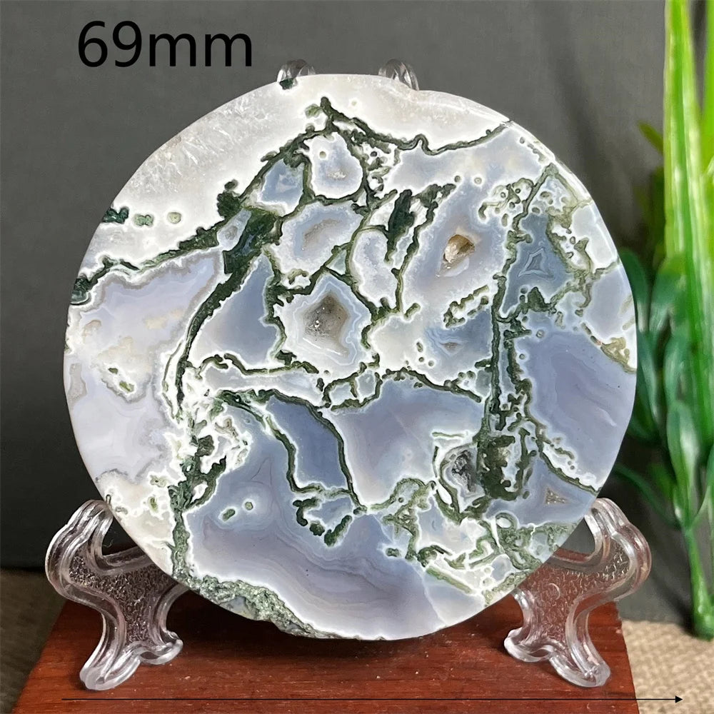 Natural Moss Agate Round Slab (With Stand)