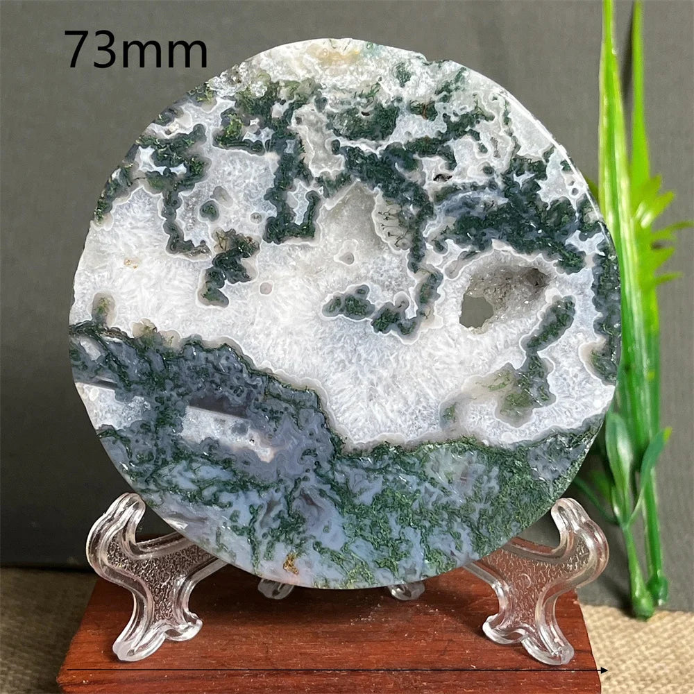 Natural Moss Agate Round Slab (With Stand)