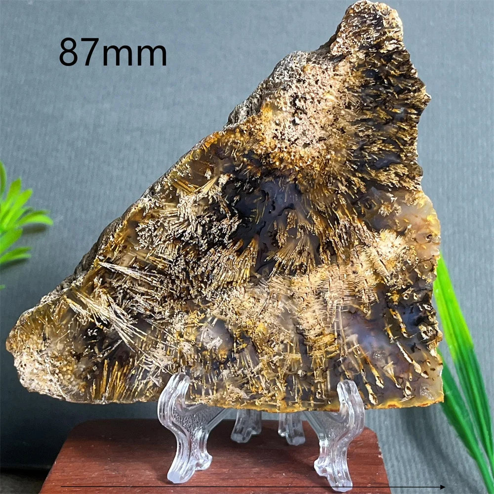 Natural Rutilated Hair Agate Slab (With Stand)