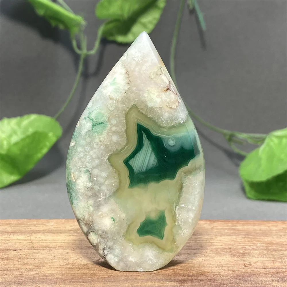 Natural Green Cherry Blossom Agate Freeform Torch