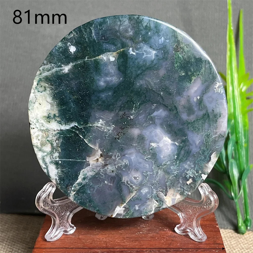 Natural Moss Agate Round Slab (With Stand)