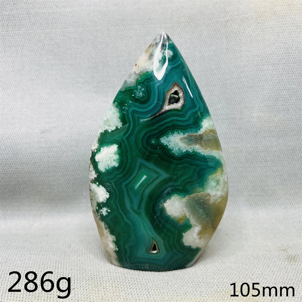 Green Cherry Blossom Agate Free Form Teardrop