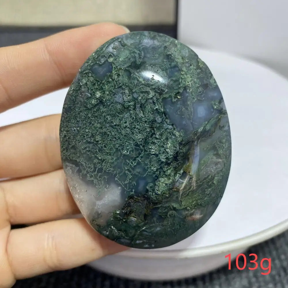 Natural Moss Agate Palm Stone