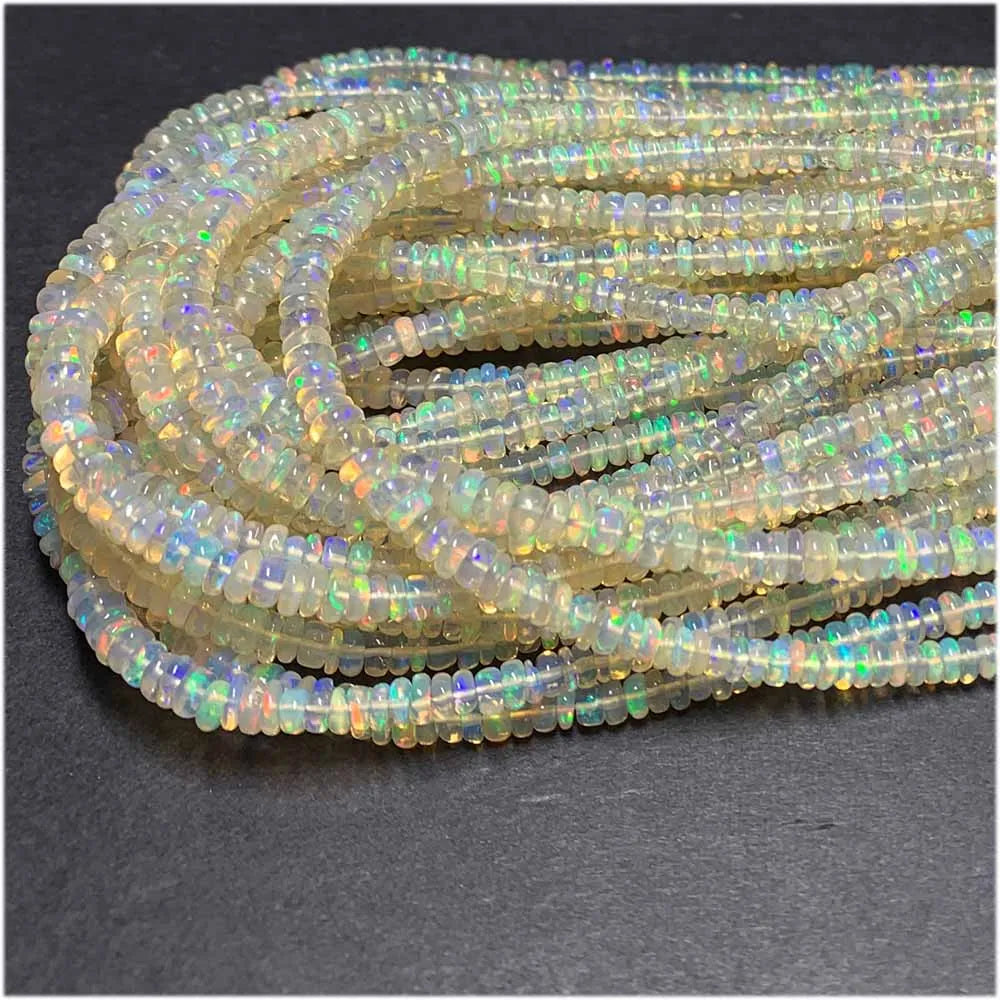 AAA Genuine Natural White/Yellow Fire Opal Rondelle Bead Strand