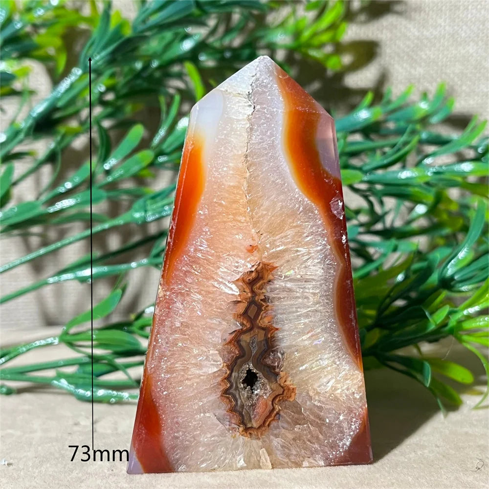 Natural Carnelian Agate Druzy Flat Tower