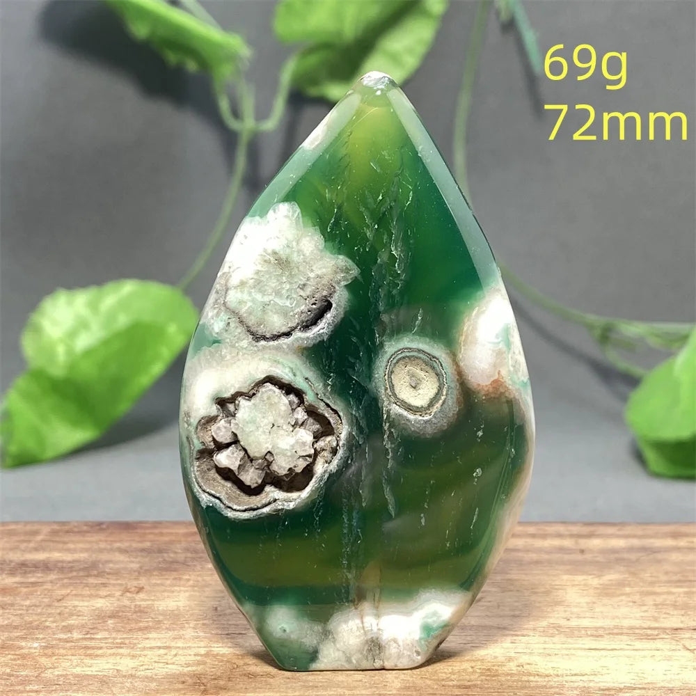 Natural Green Cherry Blossom Agate Freeform Torch