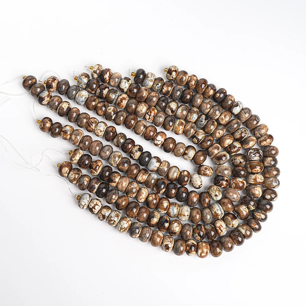 Natural Coffee Crazy Lace Agate Rondelle Bead Strand