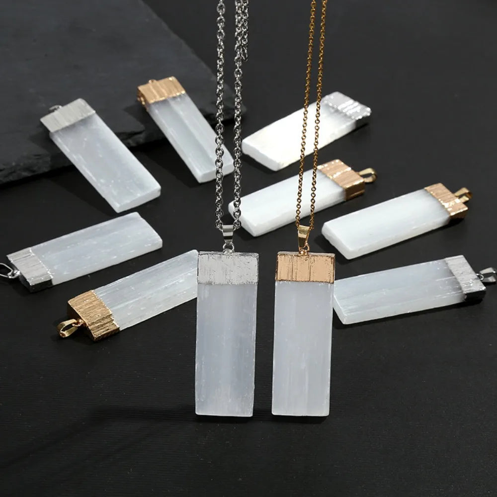 Raw Selenite Pendant w/ Inlaid Crystal