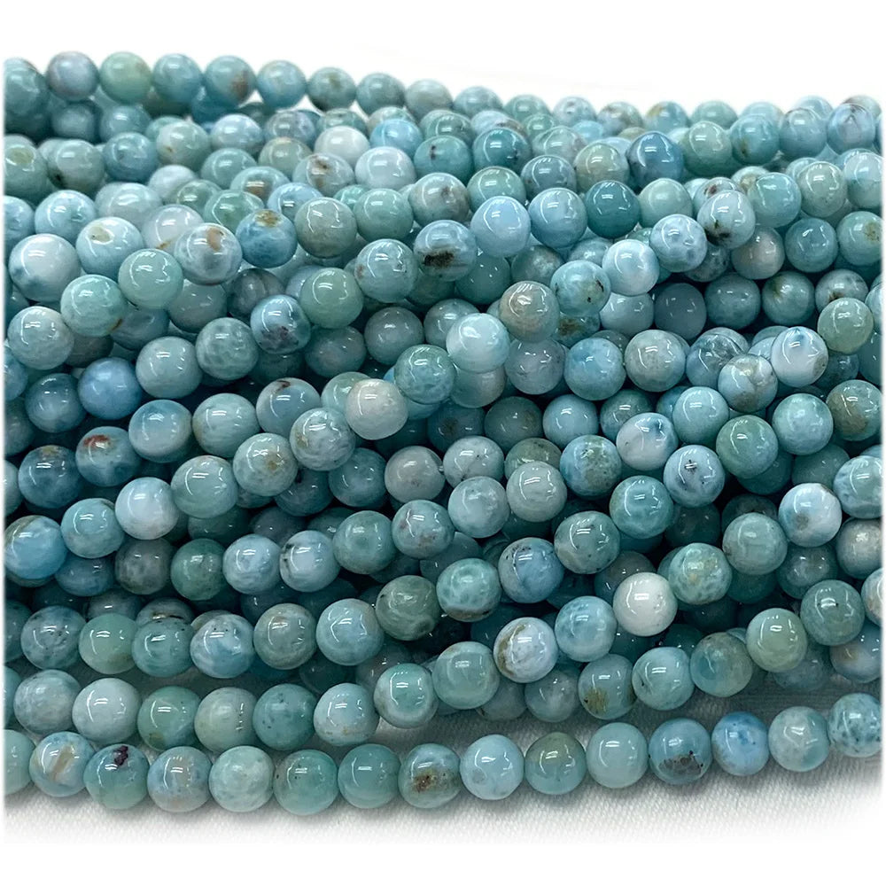 AAAA Rare Natural Blue Larimar Round Bead Strand