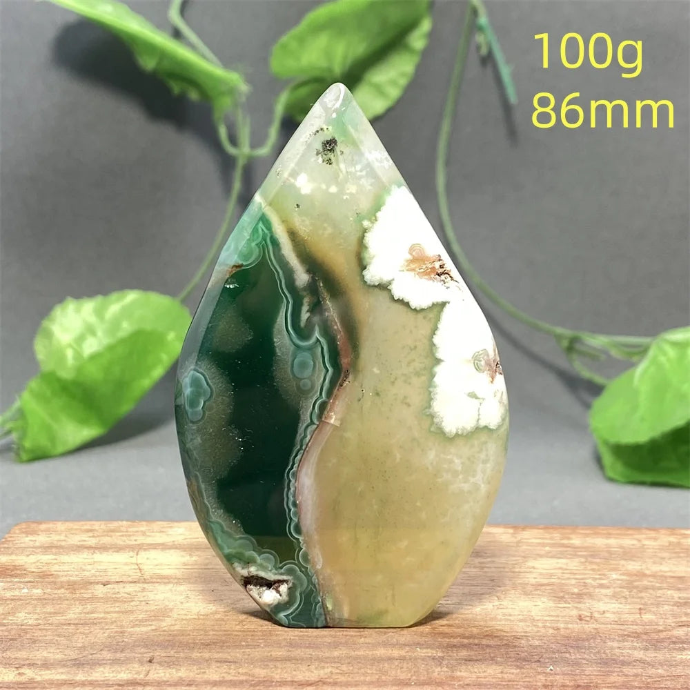 Natural Green Cherry Blossom Agate Freeform Torch