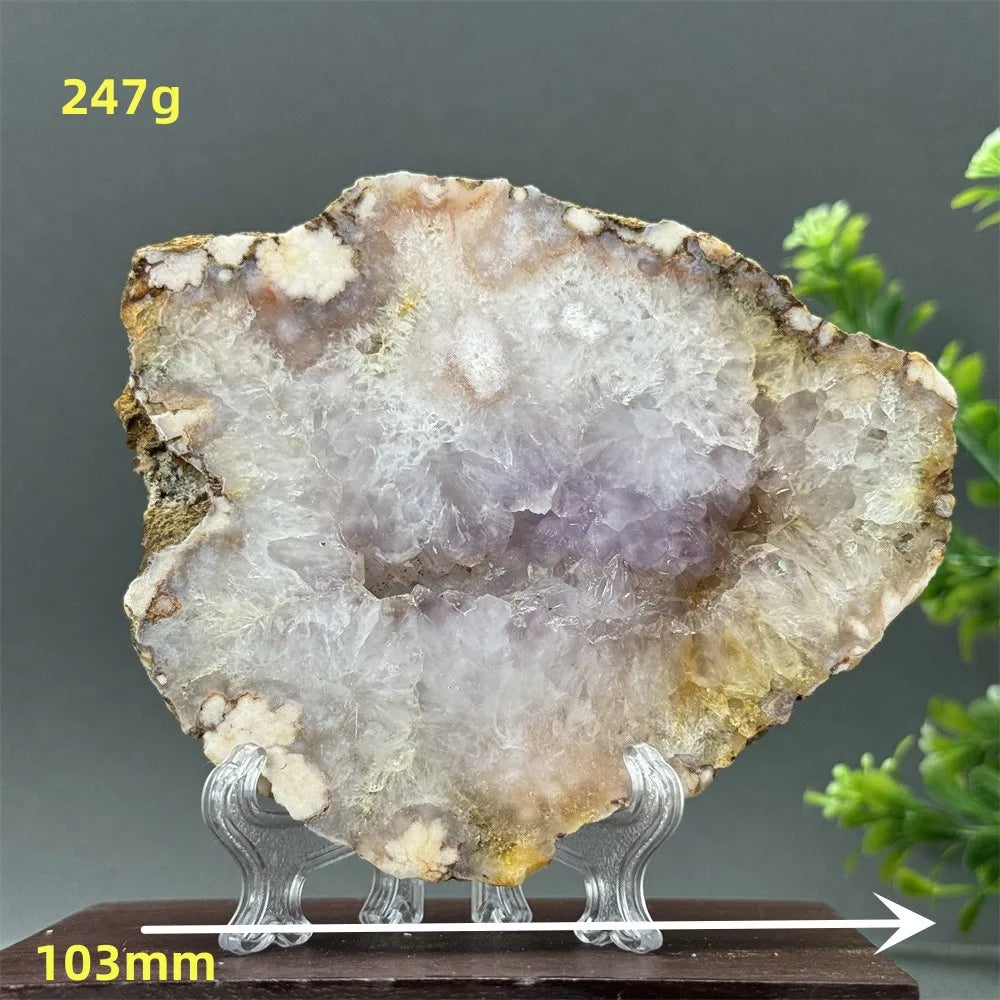 Natural Pink Amethyst Flower Agate Geode Slab (With Stand)