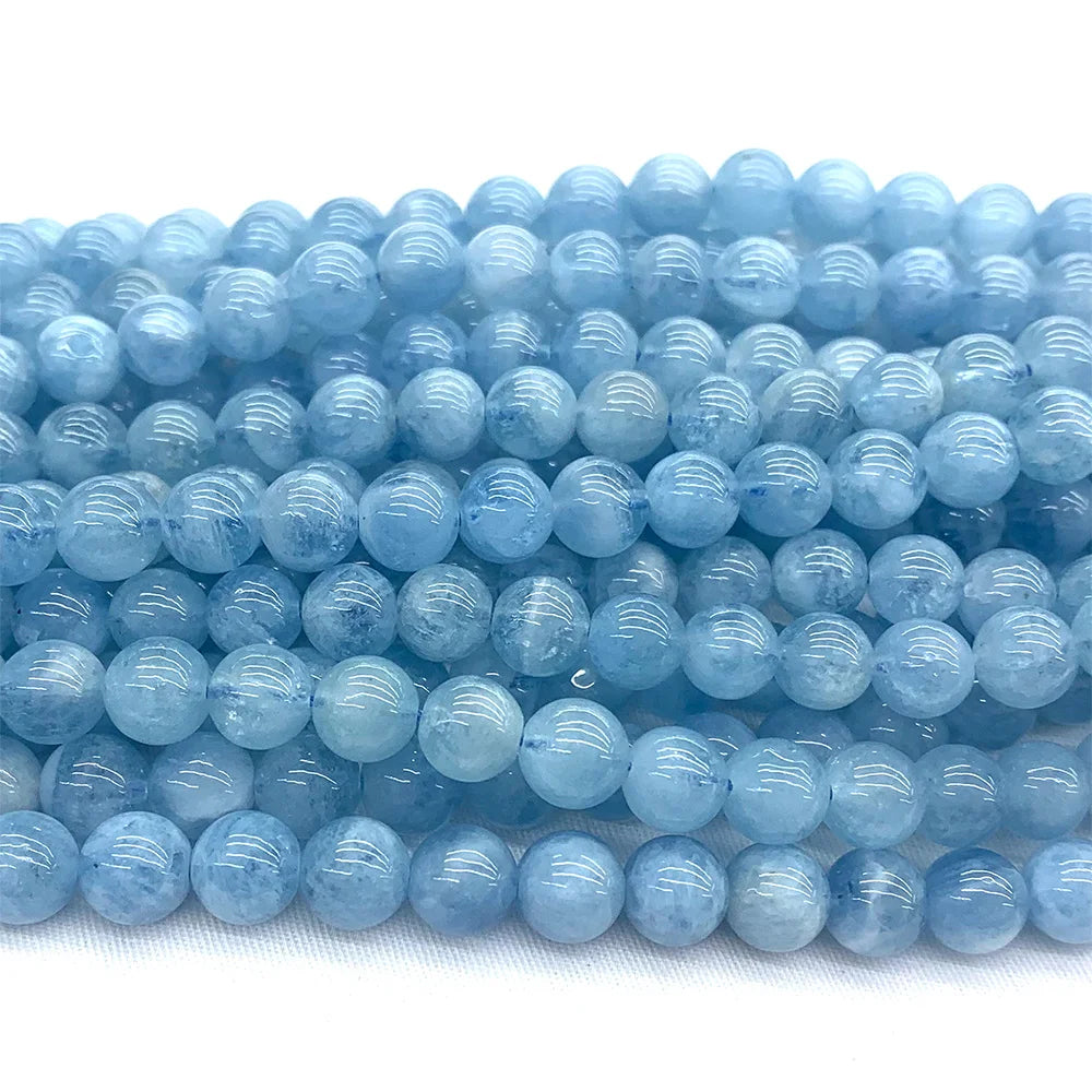 AAA Natural Blue Aquamarine Round Bead Strand