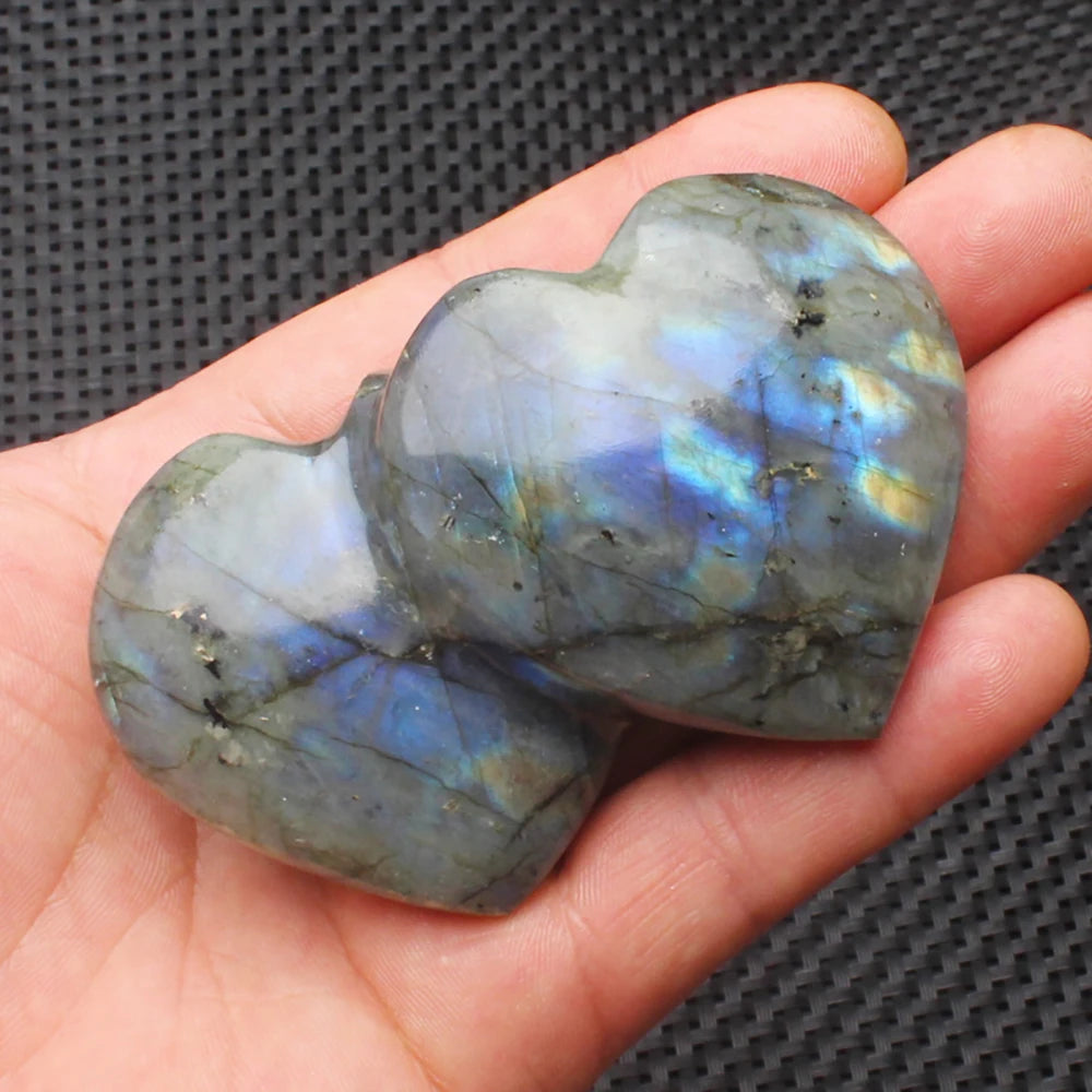 Pierre de cristal naturelle en forme de cœur, labradorite, guérison Reiki, quartz rose, décoration artisanale, 4 à 6 cm