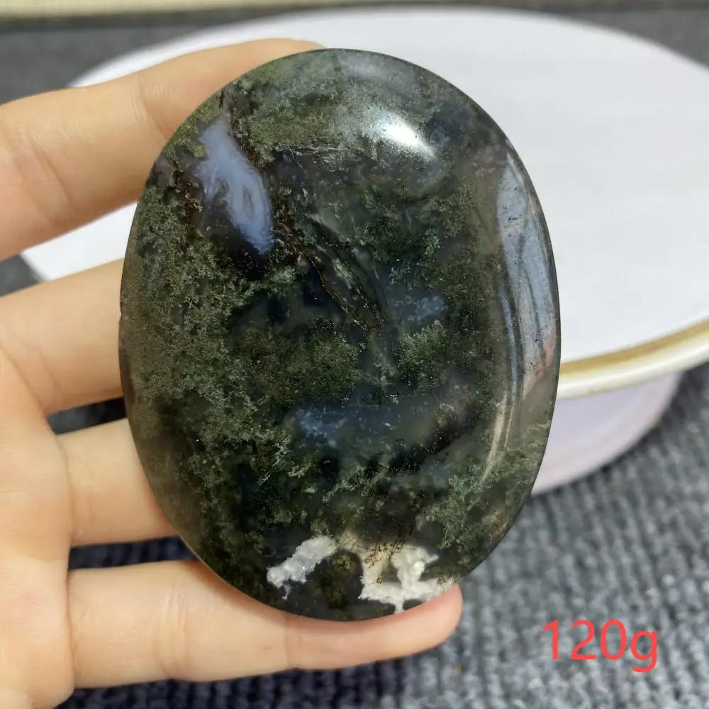 Natural Moss Agate Palm Stone
