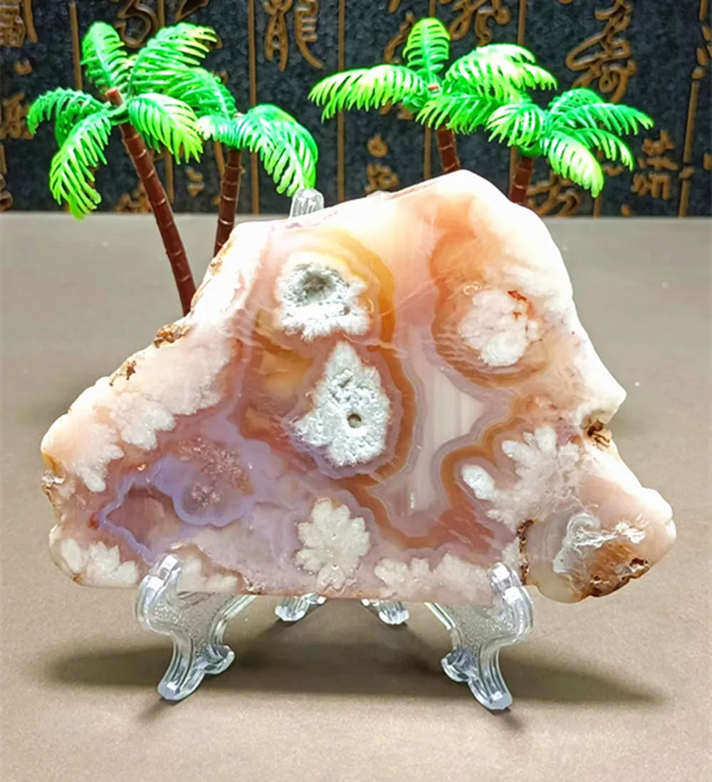Natural Cherry Blossom Agate Slab (With Stand)