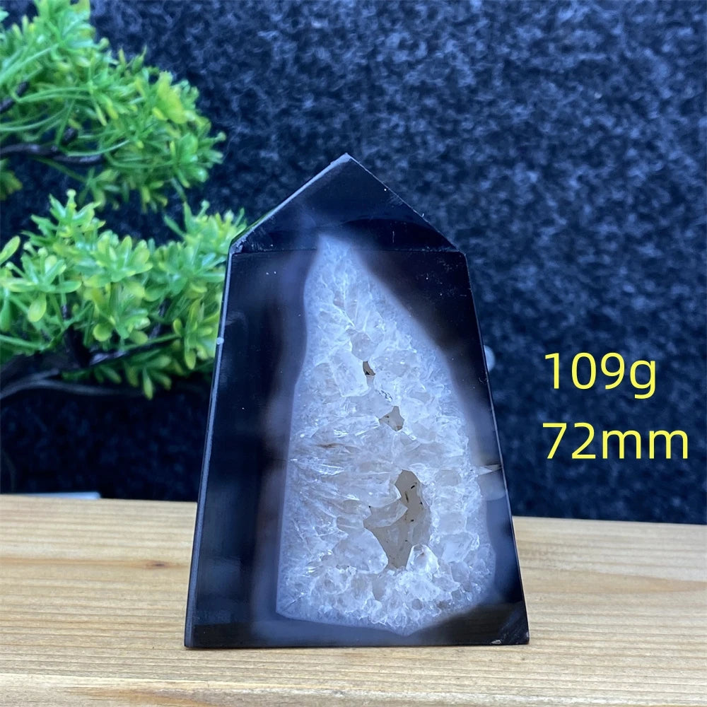 Black Agate Geode Obelisk