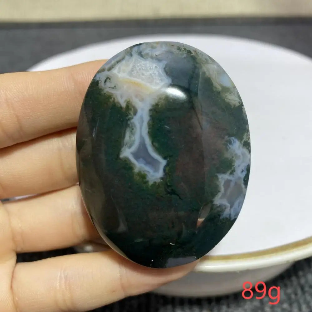 Natural Moss Agate Palm Stone