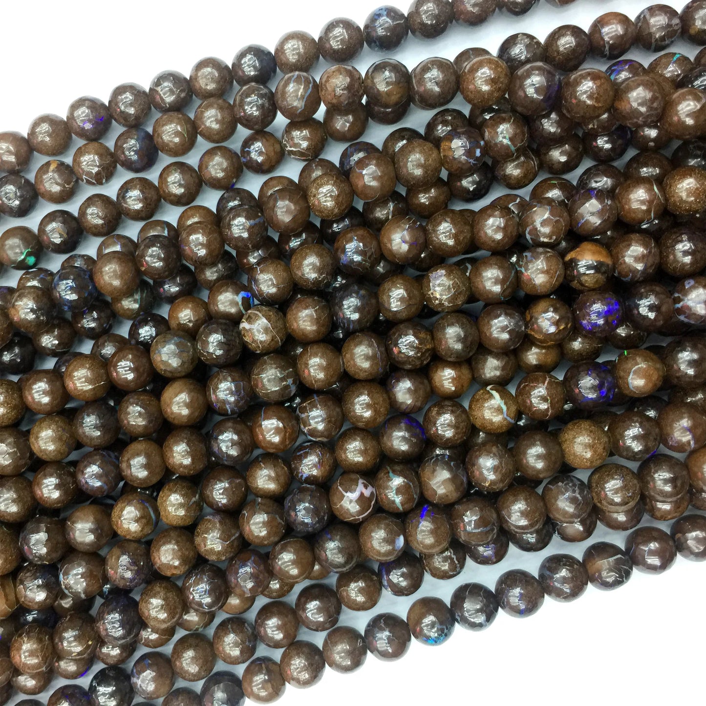 AAA Natural Brown Australian Fire Opal Round Bead Strand