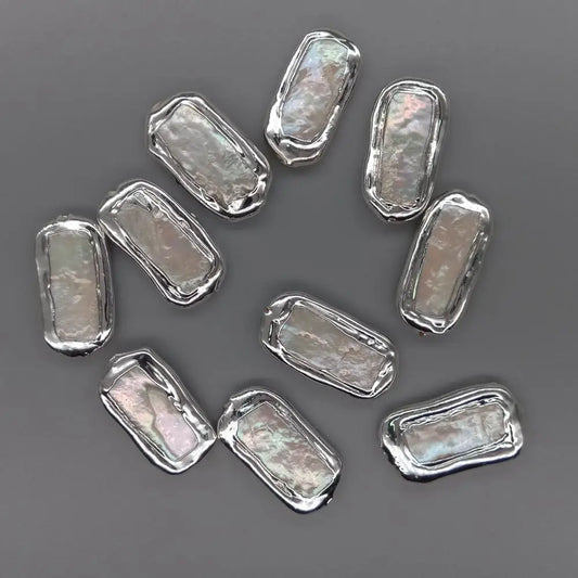 10 pcs White Rectangle Pearl Gold Plated Edge Beads