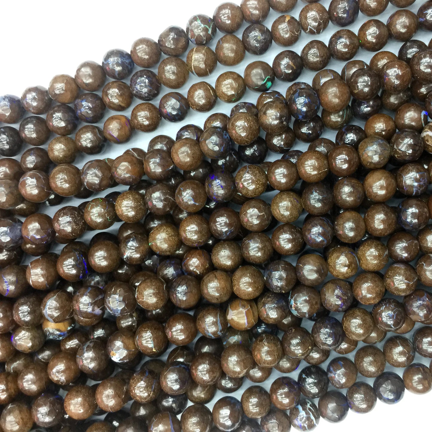 AAA Natural Brown Australian Fire Opal Round Bead Strand