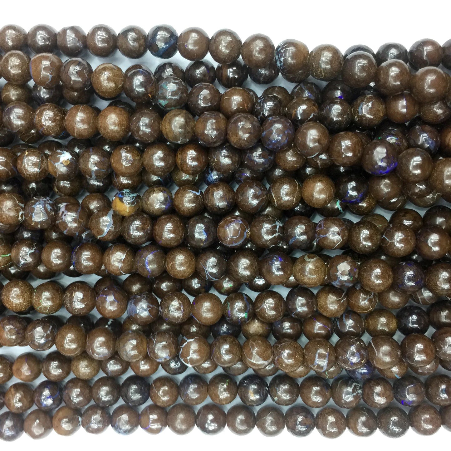 AAA Natural Brown Australian Fire Opal Round Bead Strand