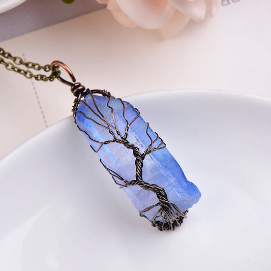 Pendentif arbre de vie en cristal électrolytique naturel, 1 pièce