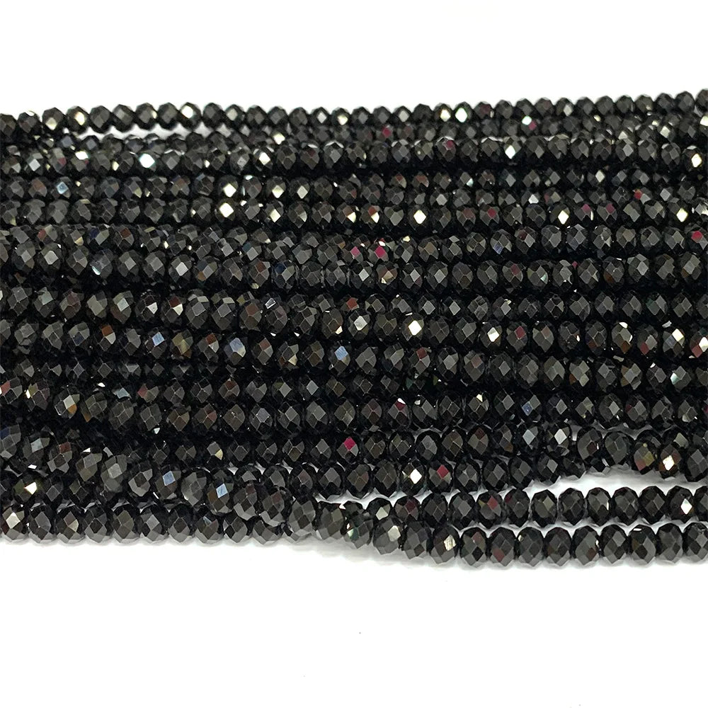 Natural Black Tourmaline Faceted Round Bead Strand