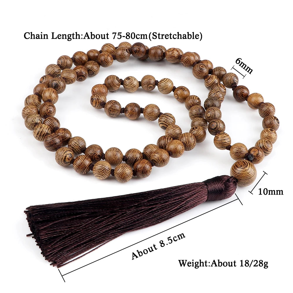 Collier de perles Mala en bois de 6/8 mm