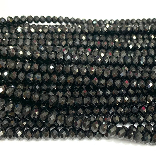 Natural Black Tourmaline Faceted Round Bead Strand