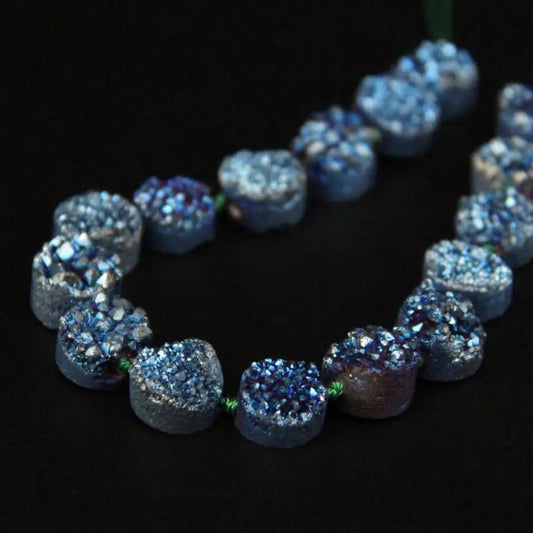 16PCS Titanium Druzy Quartz Slab Bead Strand