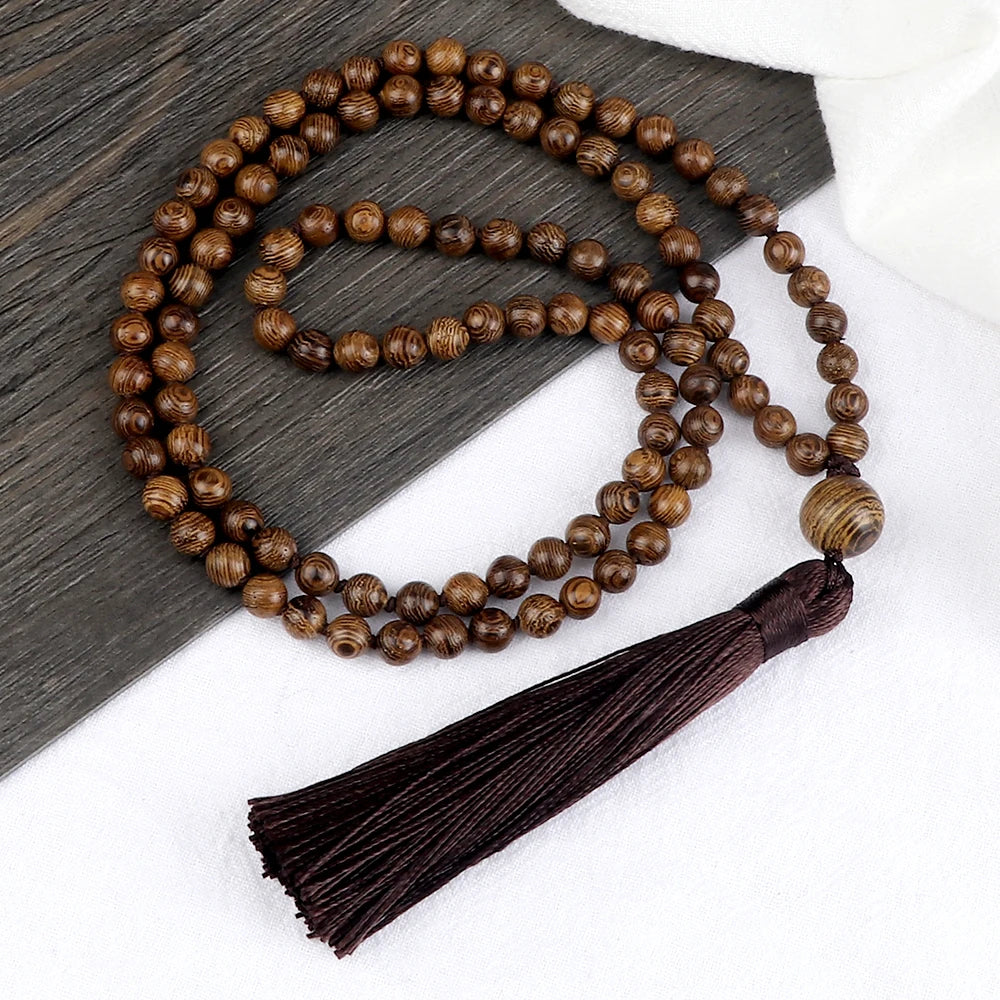 Collier de perles Mala en bois de 6/8 mm