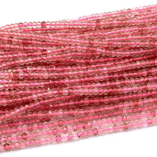 Natural Strawberry Quartz Small Faceted Rondelle Bead Strand