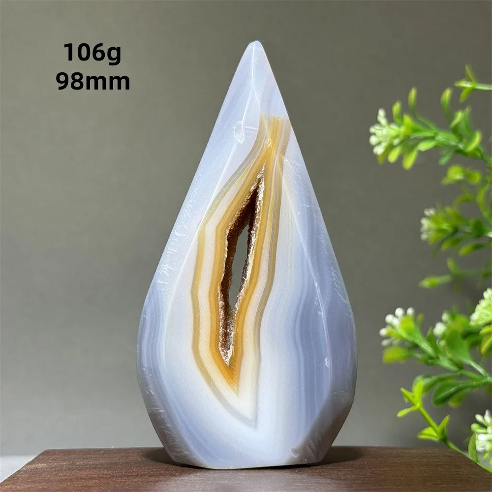 Natural Yellow Striped Agate Crystal Cave Free-Form Torch