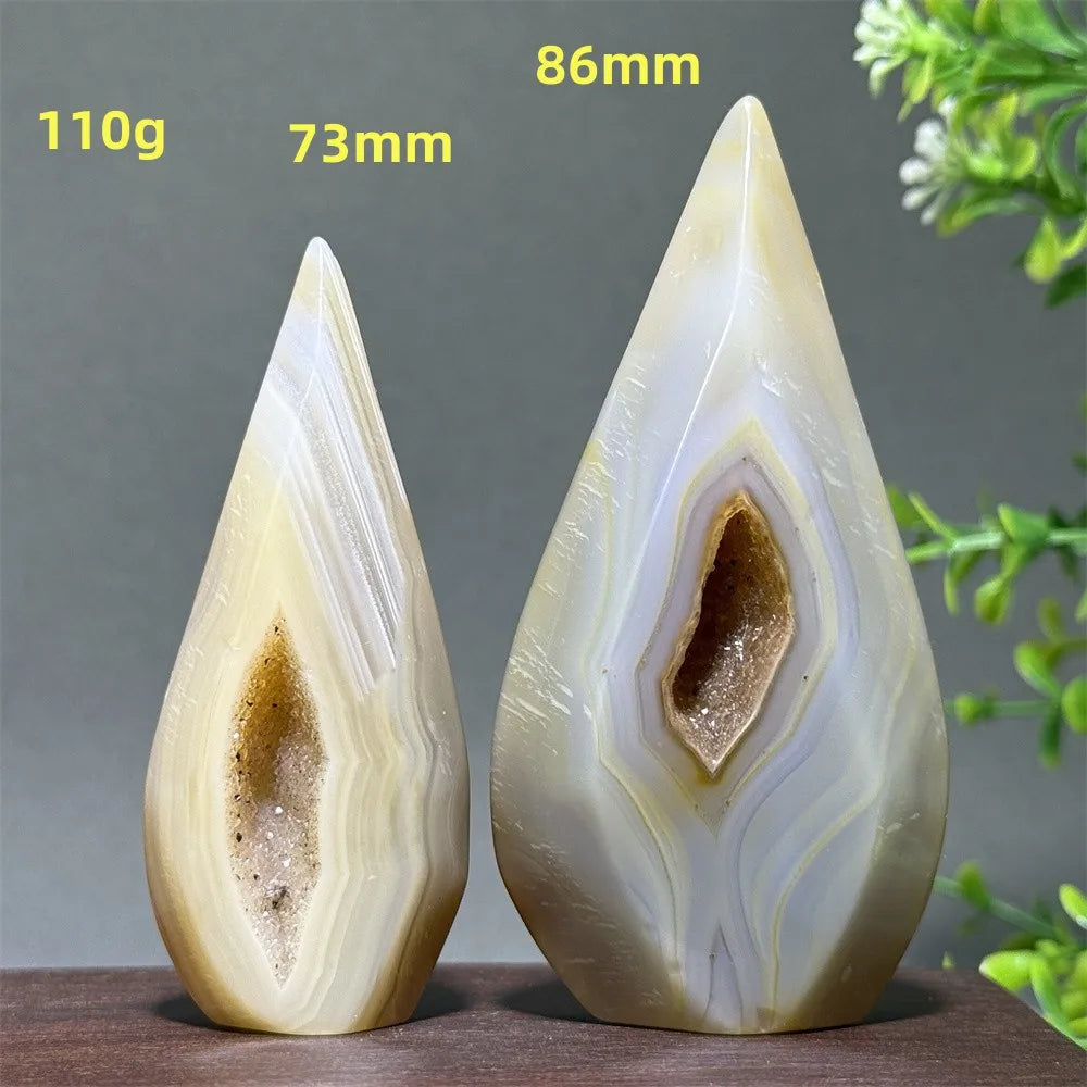 Natural Yellow Striped Agate Crystal Cave Free-Form Torch