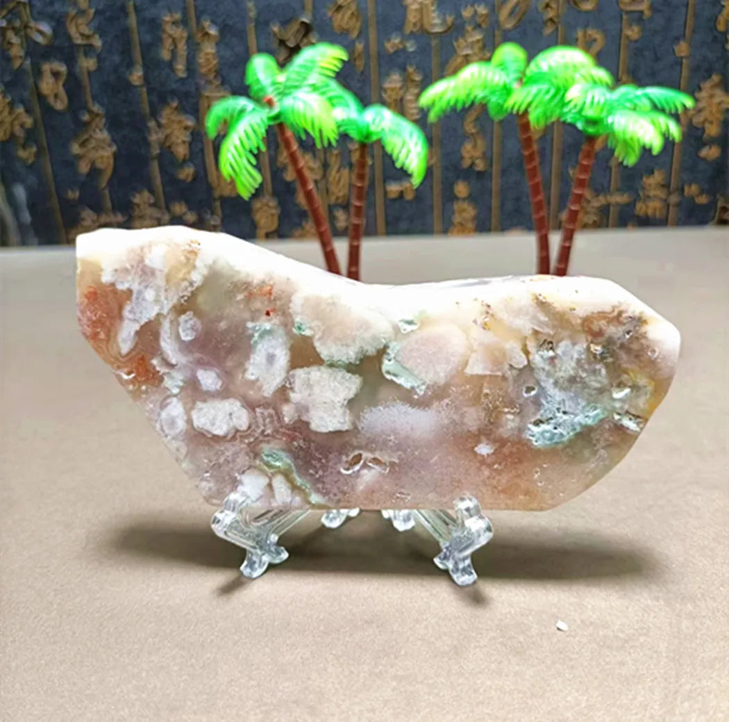 Natural Cherry Blossom Agate Slab (With Stand)
