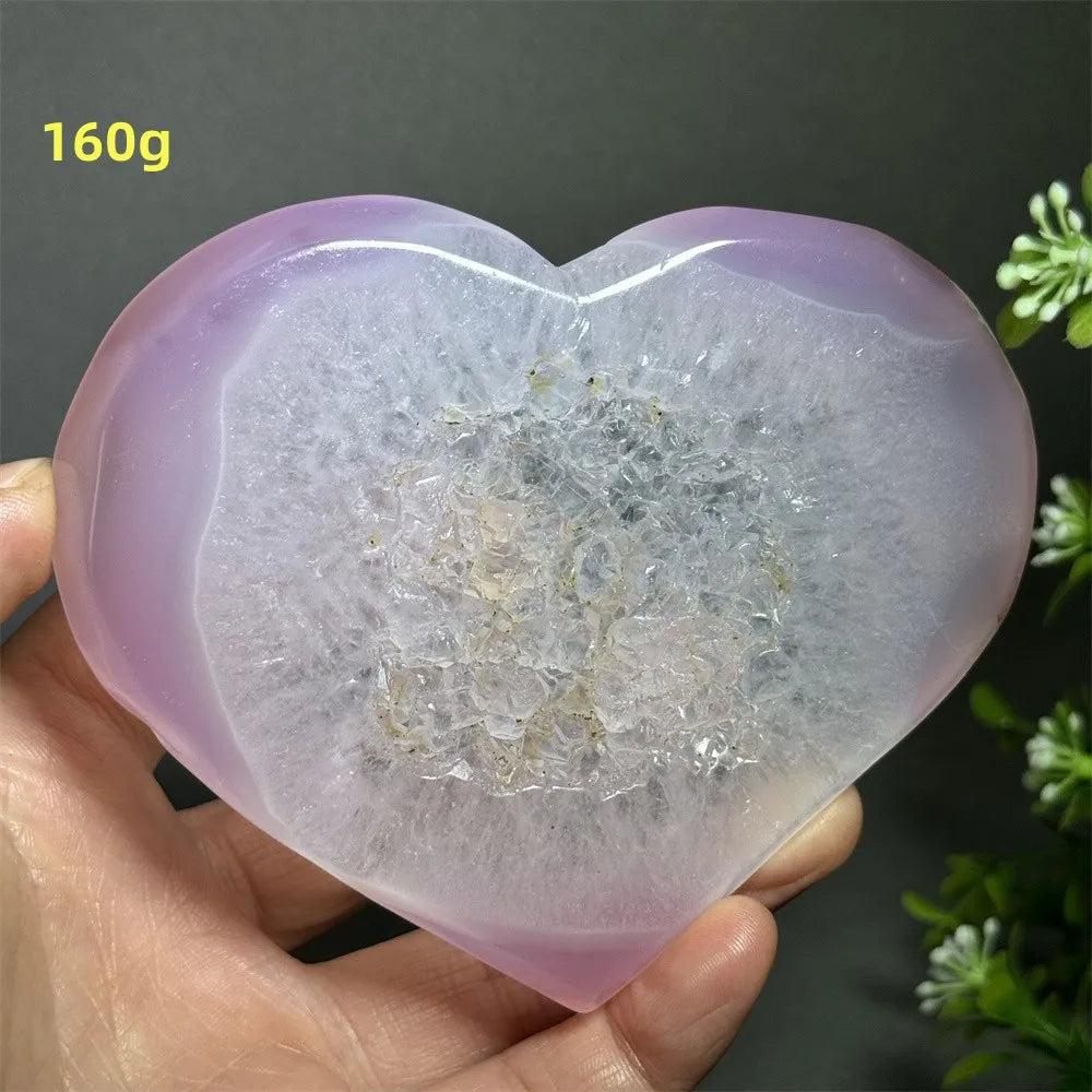 Natural Pink Agate Geode Heart Carving