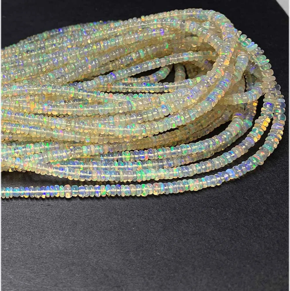 AAA Genuine Natural White/Yellow Fire Opal Rondelle Bead Strand
