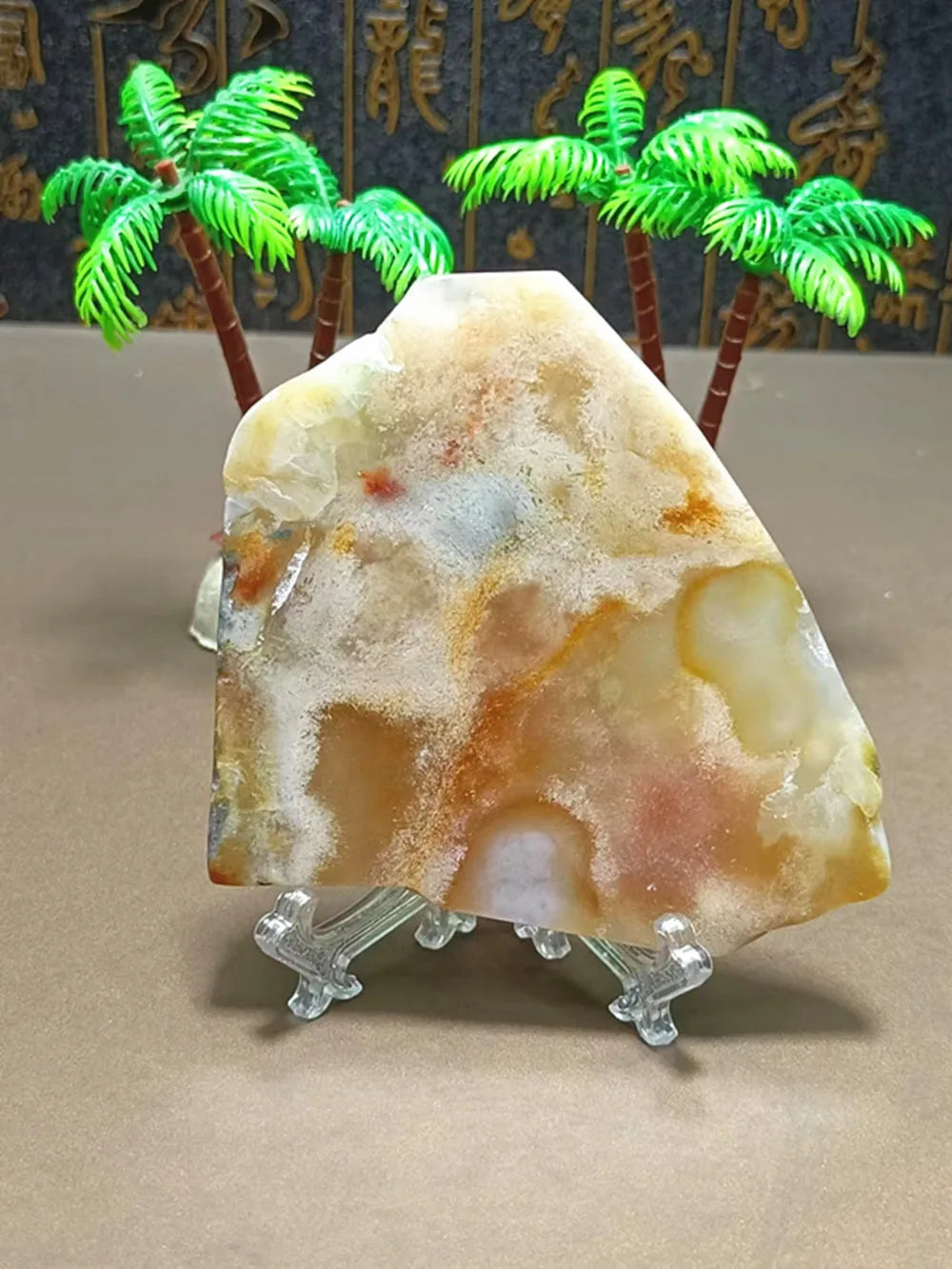 Natural Cherry Blossom Agate Slab (With Stand)
