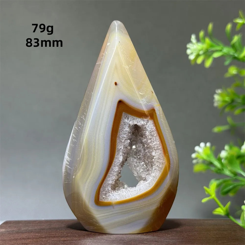 Natural Yellow Striped Agate Crystal Cave Free-Form Torch