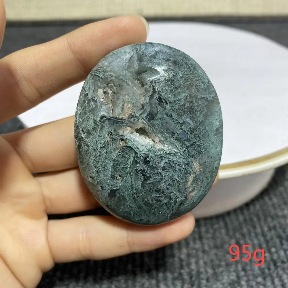 Natural Moss Agate Palm Stone