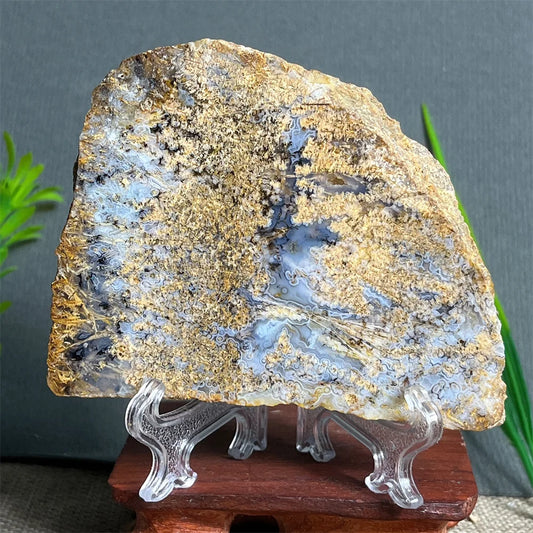 Natural Rutilated Hair Agate Slab (With Stand)
