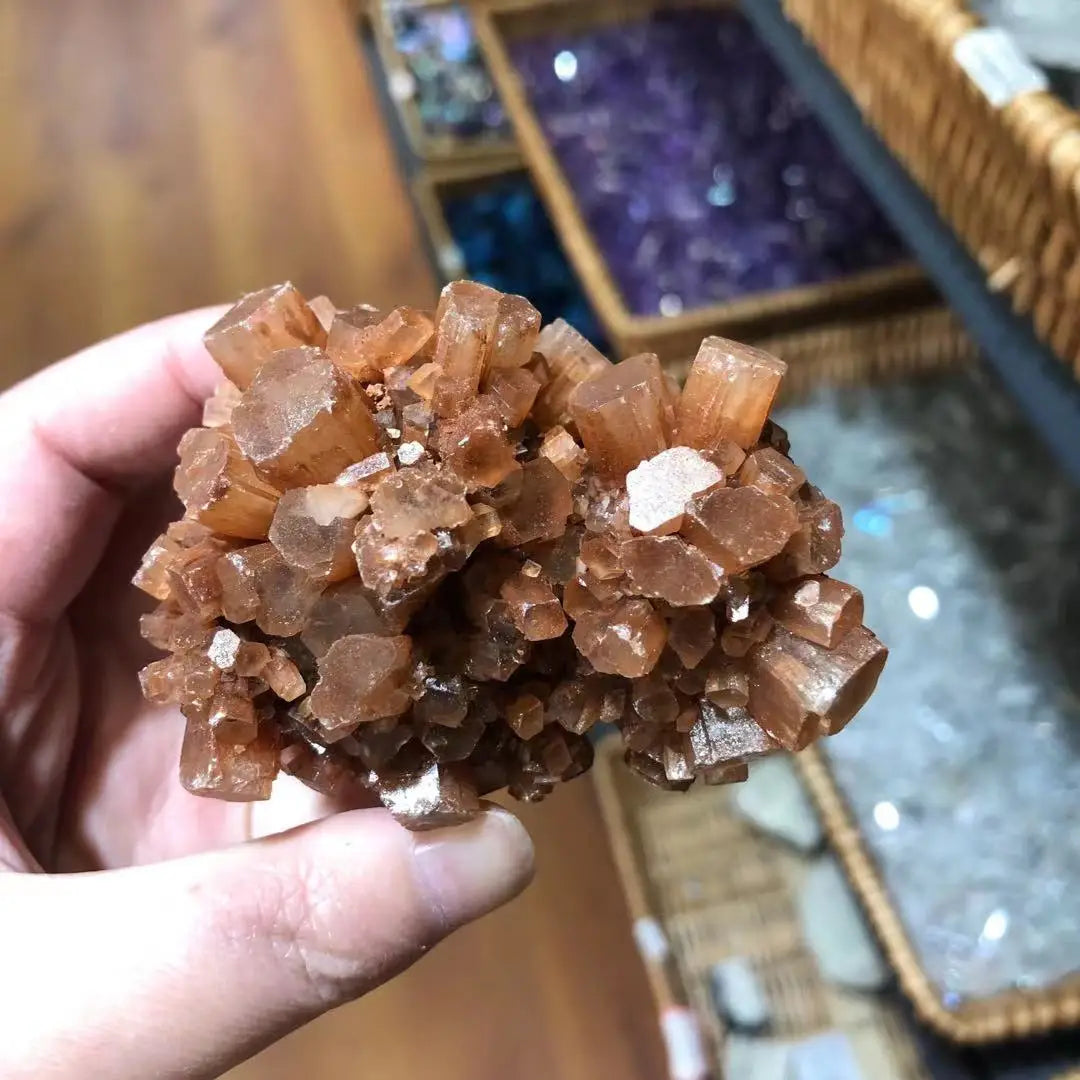 Natural Orange Aragonite Quartz Crystal Cluster