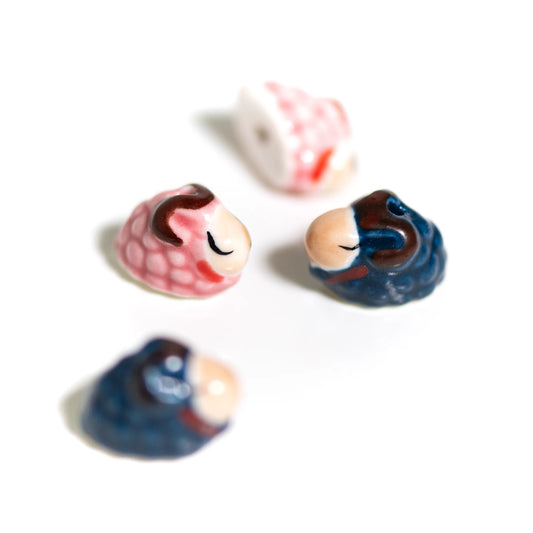 2pcs Handmade Ceramic Sheep/Ram Beads (15-18mm with 2.5-3mm Hole)