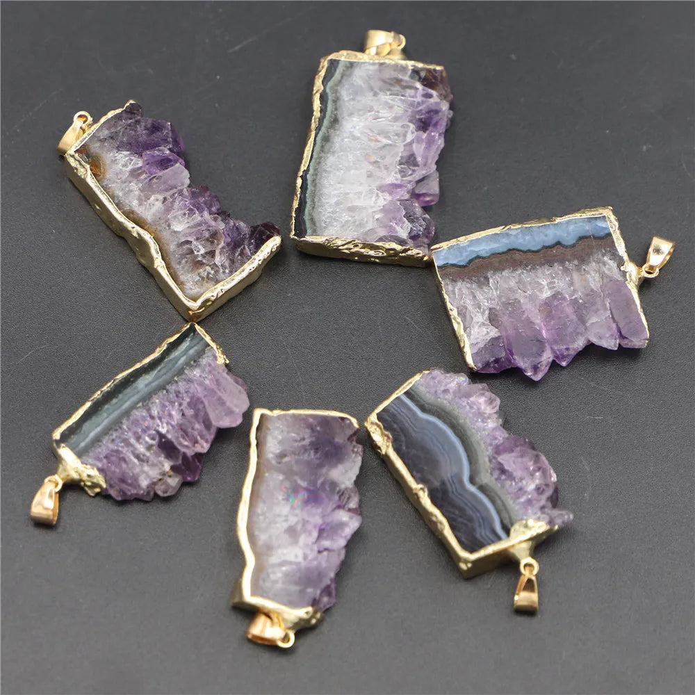 Natural Amethyst Slice Pendants 6pcs