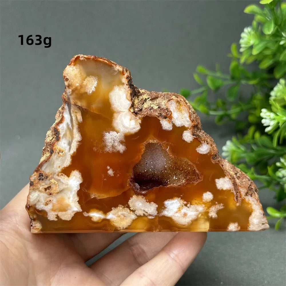 Natural Red Cherry Blossom Agate Geode Slab